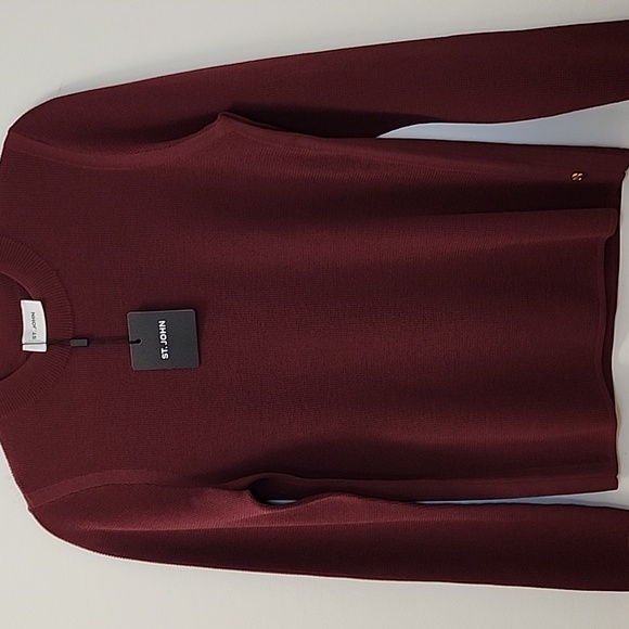NWT St. John deep cherry or pomegranate red crew neck sweater Sz Med